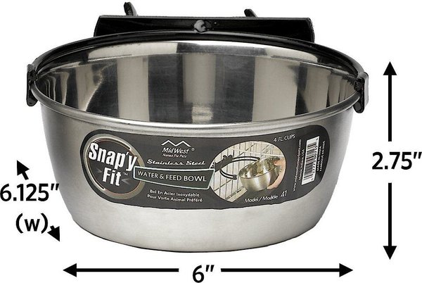 Show full view: MidWest Stainless Steel Snap'y Fit Dog Kennel Bowl, 4-cup slide 6 of 7