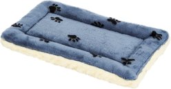 MidWest Quiet Time Fleece Reversible Dog Crate Mat, Blue Paw Print, 22-in