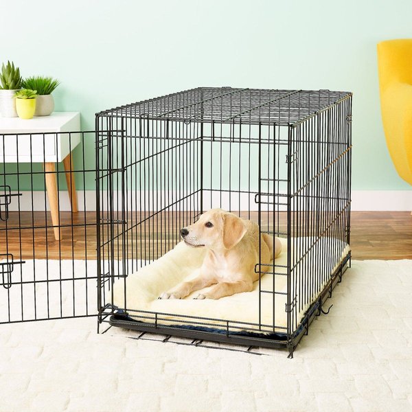 Show full view: MidWest Quiet Time Fleece Reversible Dog Crate Mat, Blue Paw Print, 36-in slide 4 of 7