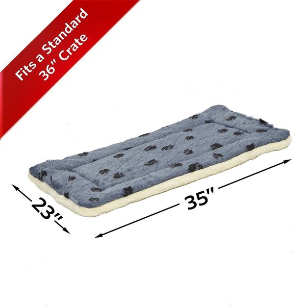 Show full view: MidWest Quiet Time Fleece Reversible Dog Crate Mat, Blue Paw Print, 36-in slide 5 of 7