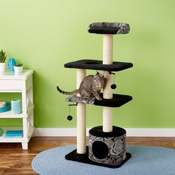 MidWest Feline Nuvo Tower 50.5-in Faux Fur Cat Tree & Condo, Black Floral