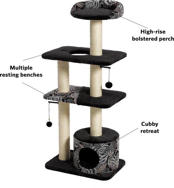 Show full view: MidWest Feline Nuvo Tower 50.5-in Faux Fur Cat Tree & Condo, Black Floral slide 7 of 9