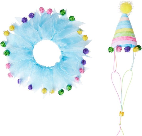 Show full view: Frisco Striped Party Hat and Ruffle Collar Cat Birthday Costume, One Size slide 3 of 8
