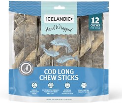 Icelandic+ Long Chew Sticks Cod Skin Dog Treats, 10-in, 19.2-oz bag, 12 count