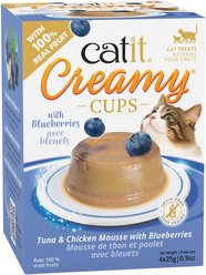 Catit Creamy Cups Tuna & Chicken Mousse with Blueberry Lickable Cat Treats, 25-g cup, 4 count