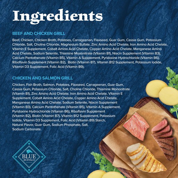 Show full view: Blue Buffalo Wilderness Adult High Protein Grain-Free Beef, Chicken & Salmon, & Chicken Variety Food Wet Dog Food, 12.5-oz can, case of 6 slide 4 of 10