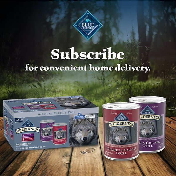 Show full view: Blue Buffalo Wilderness Adult High Protein Grain-Free Beef, Chicken & Salmon, & Chicken Variety Food Wet Dog Food, 12.5-oz can, case of 6 slide 8 of 10