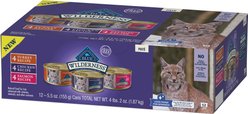 Blue Buffalo Wilderness Adult Chicken, Salmon & Turkey Variety Pack Wet Cat Food, 5.5-oz can, case of 12