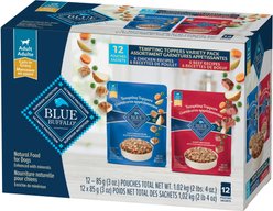 Blue Buffalo Tempting Toppers Grain-Free Natural Chicken Dinner & Beef Recipe Variety Pack Wet Dog Food Topper, 3-oz pouch, case of 12