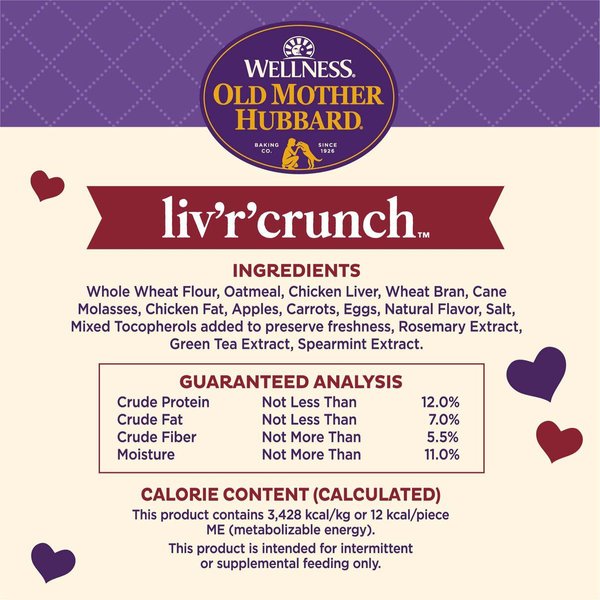 Show full view: Old Mother Hubbard by Wellness Classic Liv'R'Crunch Natural Mini Oven-Baked Biscuits Dog Treats, 567-g bag slide 7 of 9