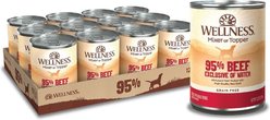 Wellness Ninety-Five Percent Beef Grain-Free Canned Dog Food Topper, 374-g can, case of 12