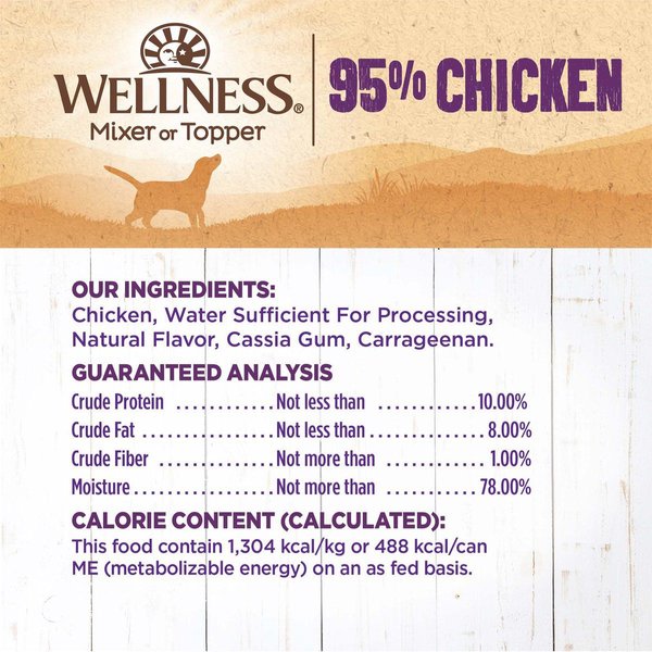 Show full view: Wellness Ninety-Five Percent Chicken Grain-Free Natural Canned Dog Food, 374-g can, case of 12 slide 5 of 8