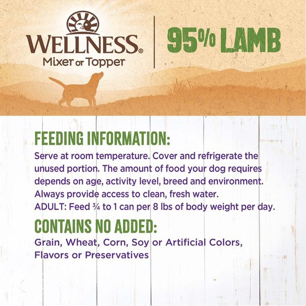 Show full view: Wellness Ninety-Five Percent Lamb Grain-Free Canned Dog Food, 374-g can, case of 12 slide 5 of 8
