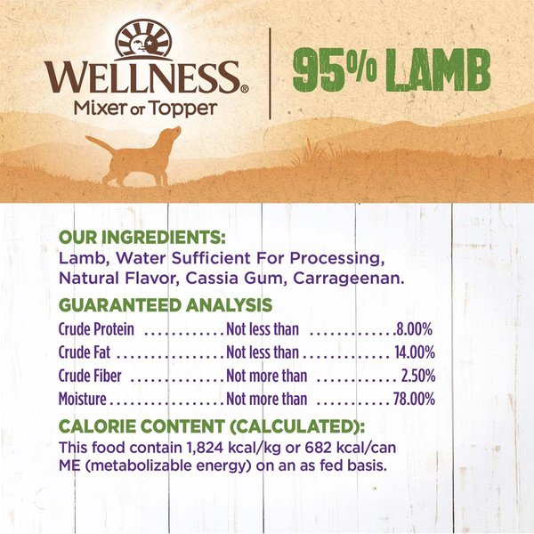 Show full view: Wellness Ninety-Five Percent Lamb Grain-Free Canned Dog Food, 374-g can, case of 12 slide 6 of 8