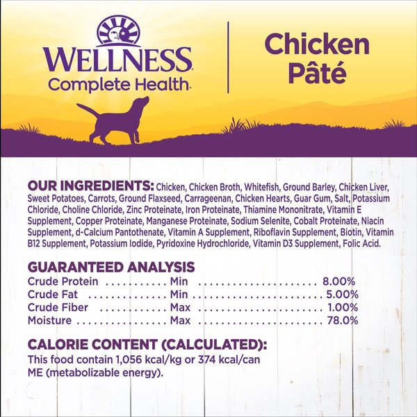 Show full view: Wellness Complete Health Chicken & Sweet Potato Formula Natural Canned Dog Food, 354-g can, case of 12 slide 5 of 7