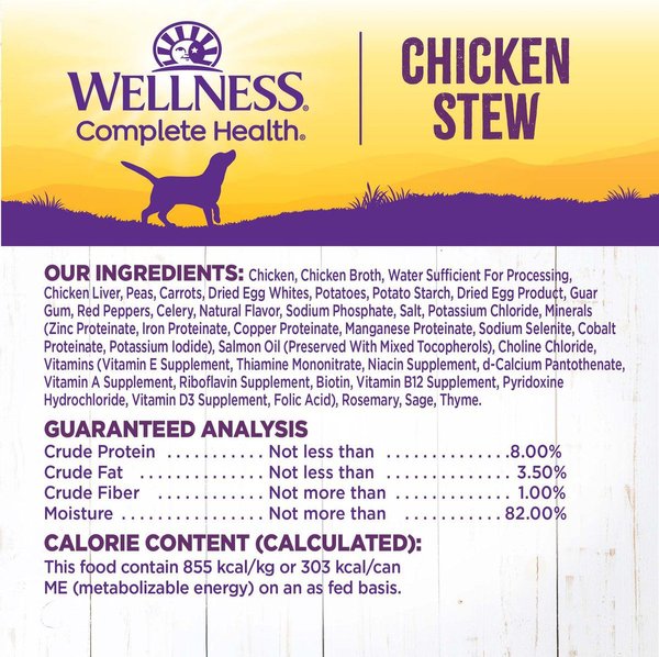 Show full view: Wellness Thick & Chunky Chicken Stew with Peas & Carrots Grain-Free Natural Canned Dog Food, 354-g, case of 12 slide 7 of 9