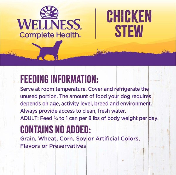 Show full view: Wellness Thick & Chunky Chicken Stew with Peas & Carrots Grain-Free Natural Canned Dog Food, 354-g, case of 12 slide 8 of 9