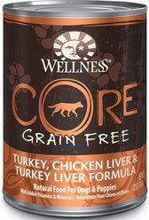 Wellness CORE Grain-Free Turkey, Chicken Liver & Turkey Liver Formula Canned Dog Food, 354-g can, case of 12