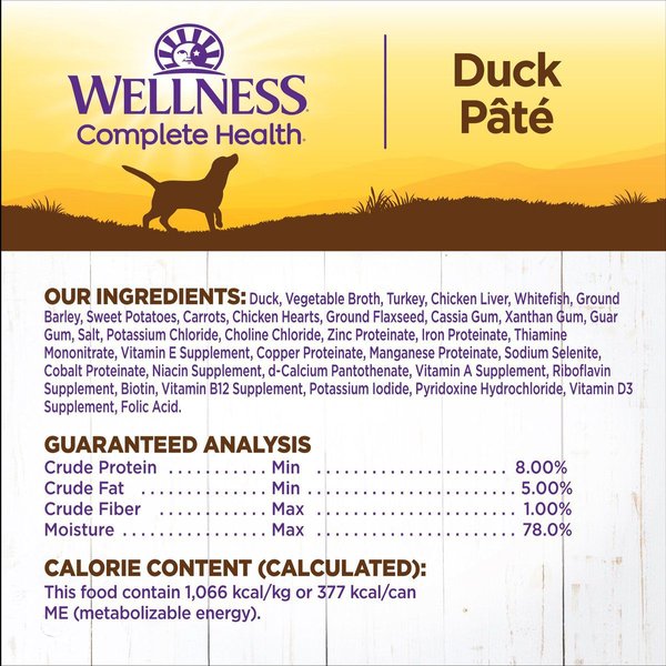 Show full view: Wellness Complete Health Duck & Sweet Potato Formula Canned Dog Food, 354-g can, case of 12 slide 5 of 8
