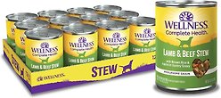 Wellness Thick & Chunky Lamb & Beef Stew with Brown Rice & Apples Canned Dog Food, 354-g can, case of 12