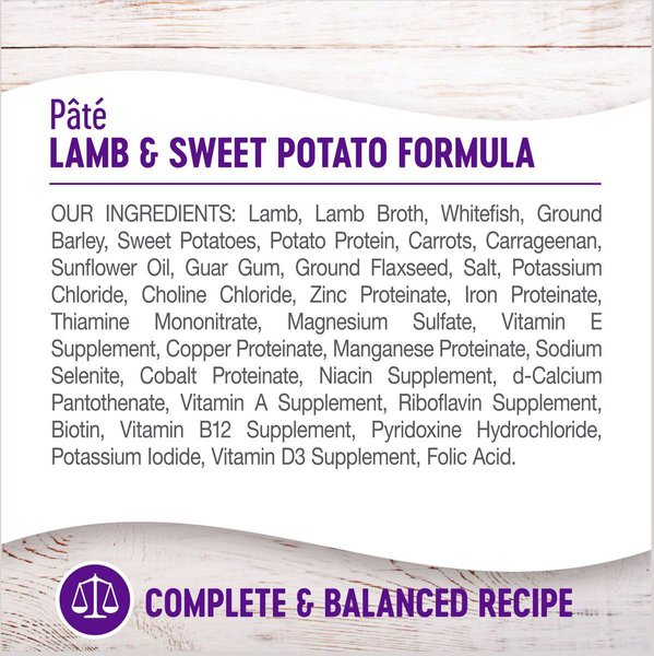 Show full view: Wellness Complete Health Lamb & Sweet Potato Formula Canned Dog Food, 354-g can, case of 12 slide 5 of 10