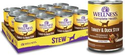 Wellness Thick & Chunky Turkey & Duck Stew with Sweet Potatoes & Cranberries Canned Dog Food, 354-g can, case of 12