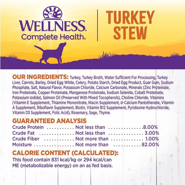 Show full view: Wellness Thick & Chunky Turkey Stew with Barley & Carrots Canned Dog Food, 354-g can, case of 12 slide 7 of 9