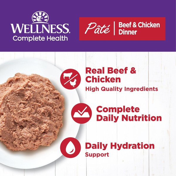 Show full view: Wellness Complete Health Adult Beef & Chicken Formula Grain-Free Canned Cat Food, 85-g can, case of 24 slide 4 of 18