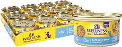 Wellness Complete Health Beef & Salmon Formula Grain-Free Canned Cat Food, 85-g can, case of 24