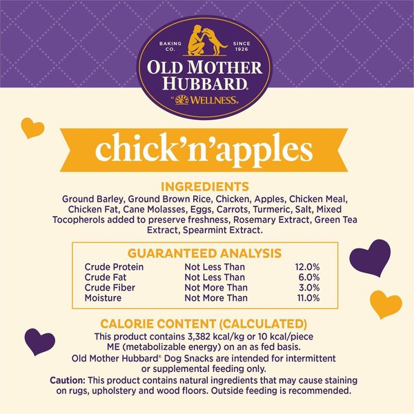 Show full view: Old Mother Hubbard by Wellness Classic Chick'N'Apples Natural Mini Oven-Baked Biscuits Dog Treats, 567-g bag slide 9 of 10