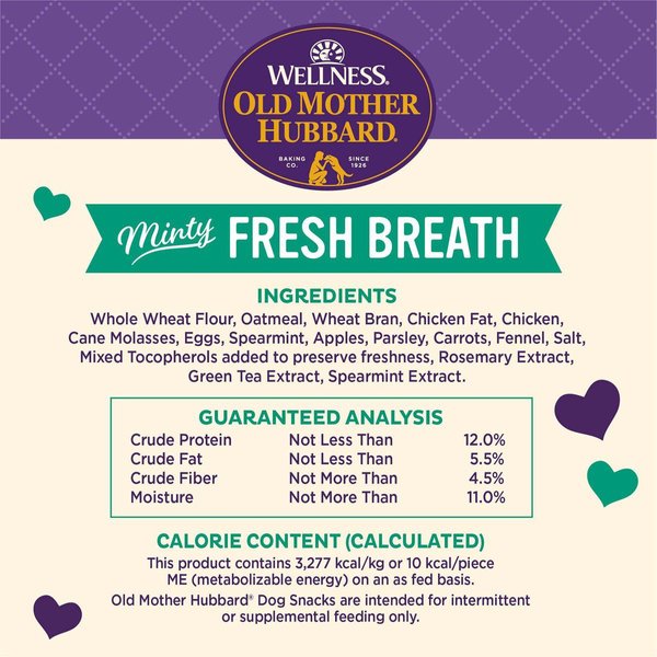 Show full view: Old Mother Hubbard by Wellness Mother's Solutions Minty Fresh Breath Natural Oven-Baked Biscuits Dog Treats, 567-g bag slide 7 of 8