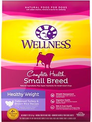 Wellness Small Breed Complete Health Adult Healthy Weight Turkey & Brown Rice Recipe Dry Dog Food, 5.44-kg bag