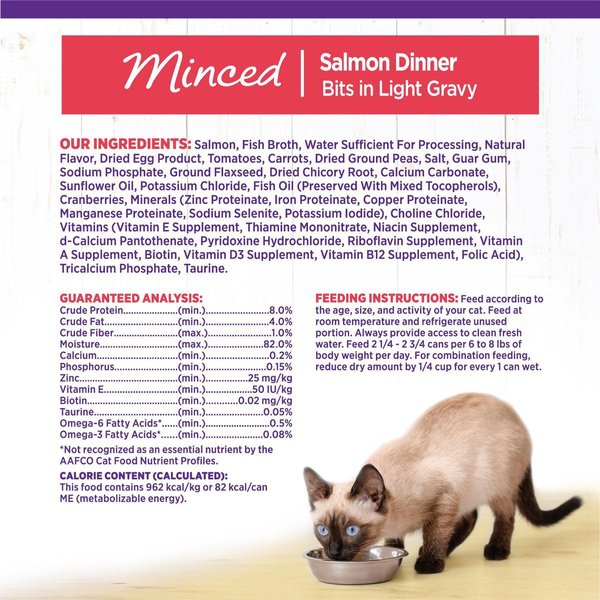 Show full view: Wellness Complete Health Natural Minced Salmon Dinner Grain-Free Canned Cat Food, 85-g can, case of 24 slide 9 of 10