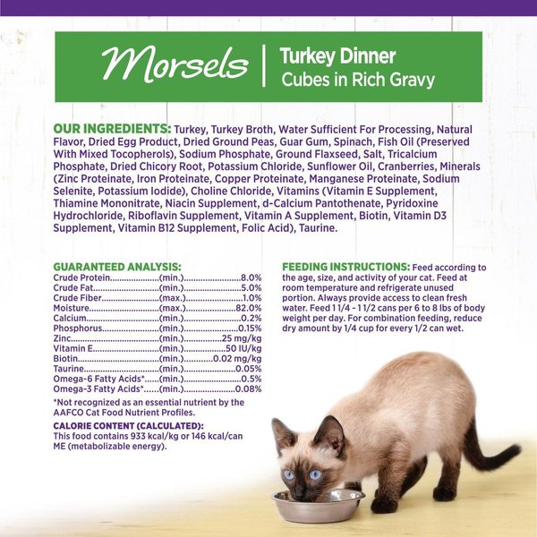 Show full view: Wellness Complete Health Morsels Turkey Dinner Cubes in Rich Gravy Grain-Free Canned Cat Food, 156-g can, case of 24 slide 9 of 10