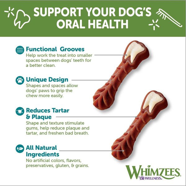 Show full view: WHIMZEES by Wellness Brushzees Dental Chews Natural Grain-Free Dental Dog Treats, Medium, 12 count slide 4 of 10