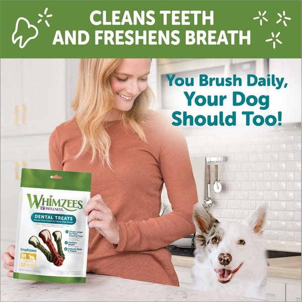 Show full view: WHIMZEES by Wellness Brushzees Dental Chews Natural Grain-Free Dental Dog Treats, Medium, 12 count slide 6 of 10