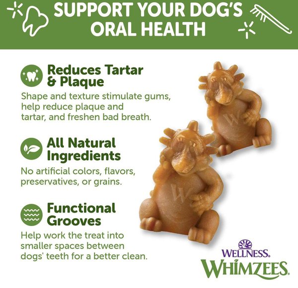 Show full view: WHIMZEES by Wellness Hedgehog Dental Chews Natural Grain-Free Dental Dog Treats, Large, 6 count slide 3 of 10