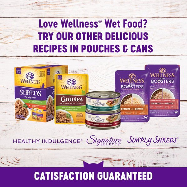 Show full view: Wellness Complete Health Natural Grain-Free Gravies Chicken & Tuna Dinner Canned Cat Food, 85-g can, case of 12 slide 9 of 10