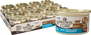 Wellness CORE Grain-Free Salmon, Whitefish & Herring Pate Canned Kitten & Cat Food, 85-g can, case of 12
