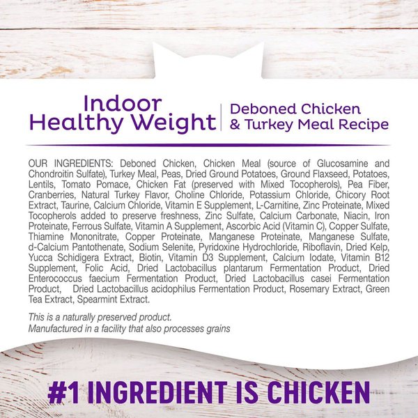 Show full view: Wellness Complete Health Grain-Free Indoor Healthy Weight Chicken Recipe Natural Dry Cat Food, 5.2-kg bag slide 6 of 10