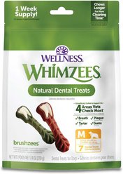 WHIMZEES by Wellness Brushzees Dental Chews Natural Grain-Free Dental Dog Treats, Medium, 7 count