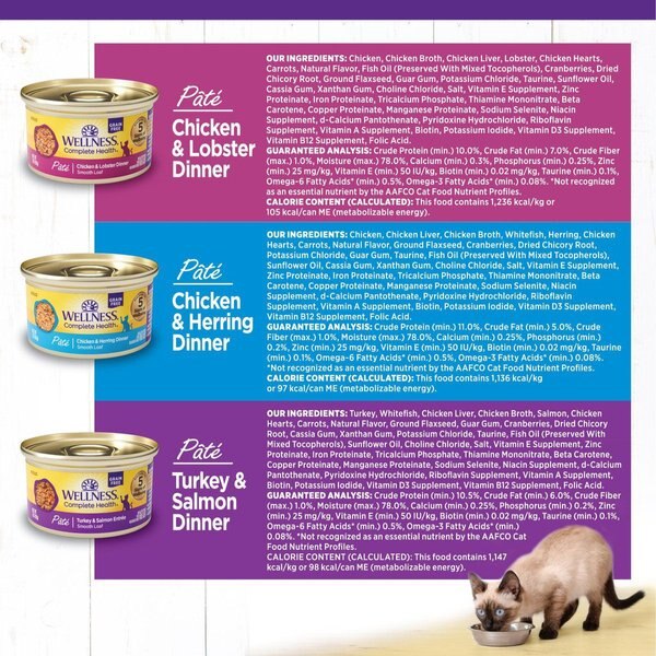 Show full view: Wellness Complete Health Seafood Pate Favorites Canned Cat Food, 85-g can, case of 24 slide 14 of 16