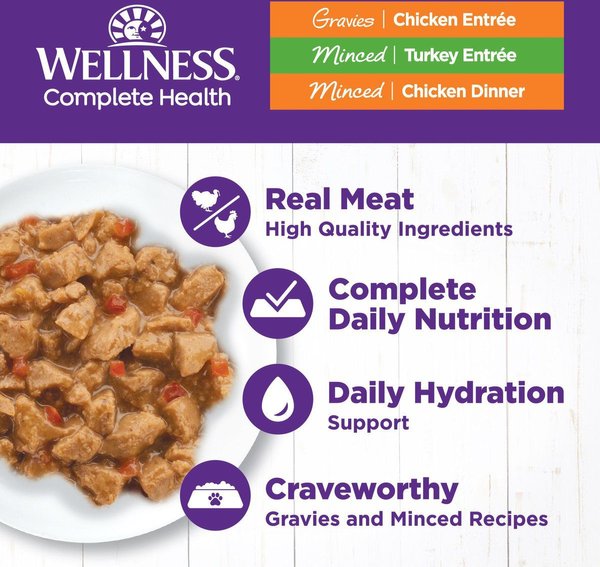 Show full view: Wellness Complete Health Chicken & Turkey Lovers Canned Cat Food, 85-g can, case of 24 slide 3 of 10