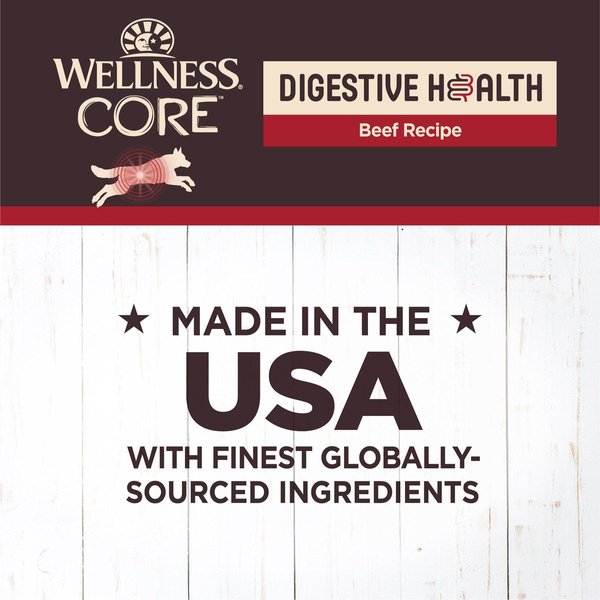Show full view: Wellness CORE Digestive Health Beef Recipe Grain-Free Wet Dog Food, 369-g can, case of 12 slide 4 of 10