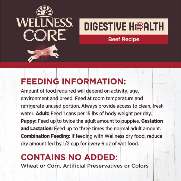 Show full view: Wellness CORE Digestive Health Beef Recipe Grain-Free Wet Dog Food, 369-g can, case of 12 slide 7 of 10