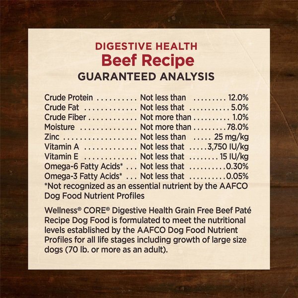 Show full view: Wellness CORE Digestive Health Beef Recipe Grain-Free Wet Dog Food, 369-g can, case of 12 slide 9 of 10