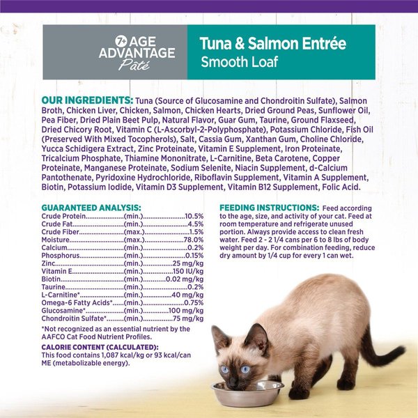 Show full view: Wellness Complete Health Age Advantage Tuna & Salmon Pate Wet Cat Food, 85-g can, case of 24 slide 14 of 16