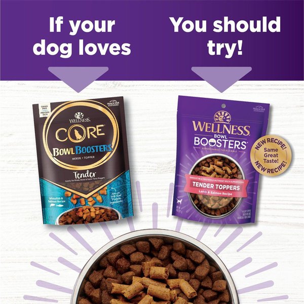 Show full view: Wellness Bowl Boosters Tender Toppers Grain-Free Lamb & Salmon Dog Food Topper, 227-g bag slide 5 of 9