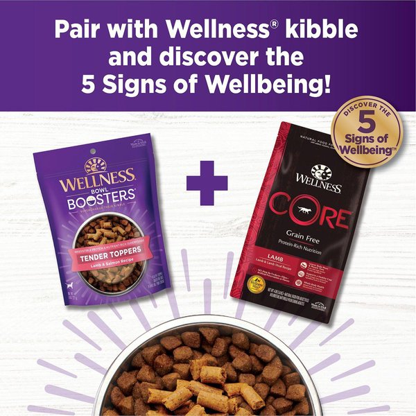 Show full view: Wellness Bowl Boosters Tender Toppers Grain-Free Lamb & Salmon Dog Food Topper, 227-g bag slide 6 of 9