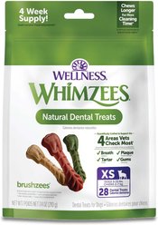 WHIMZEES by Wellness Brushzees Dental Chews Natural Grain-Free Dental Dog Treats, Extra Small, 28 count